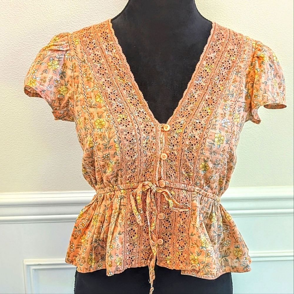 NWT American Eagle Ruched Floral Blouse Top